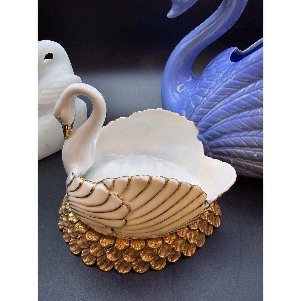 Vintage Swan Lot Ceramic Planter Swan Soap Dish Swan Bookend - Picture 4 of 16